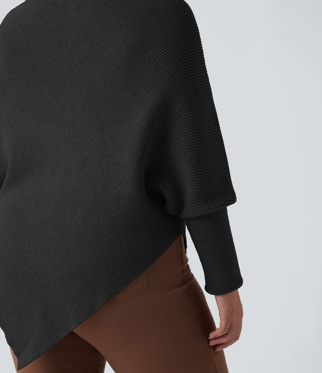 Pull grande taille col montant manches longues à ourlet asymétrique