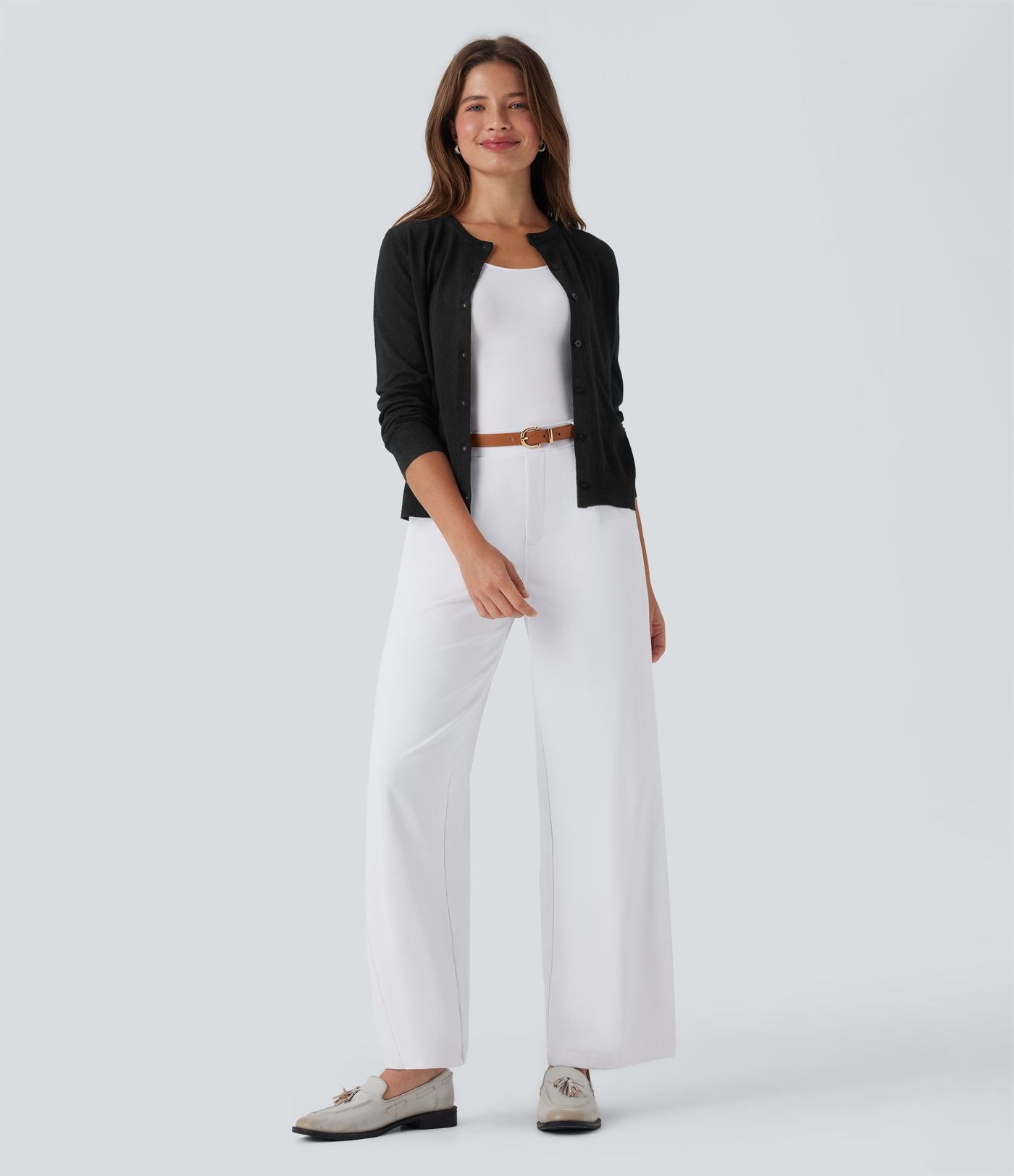 Cardigan de travail laine col rond manches longues