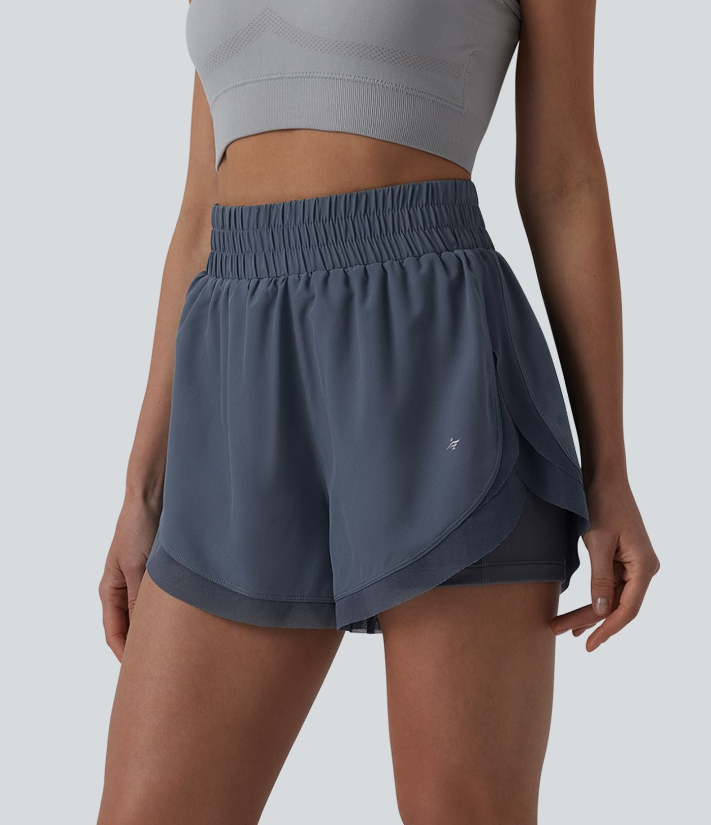 Short de running 2-en-1 taille haute mesh contrasté avec poches