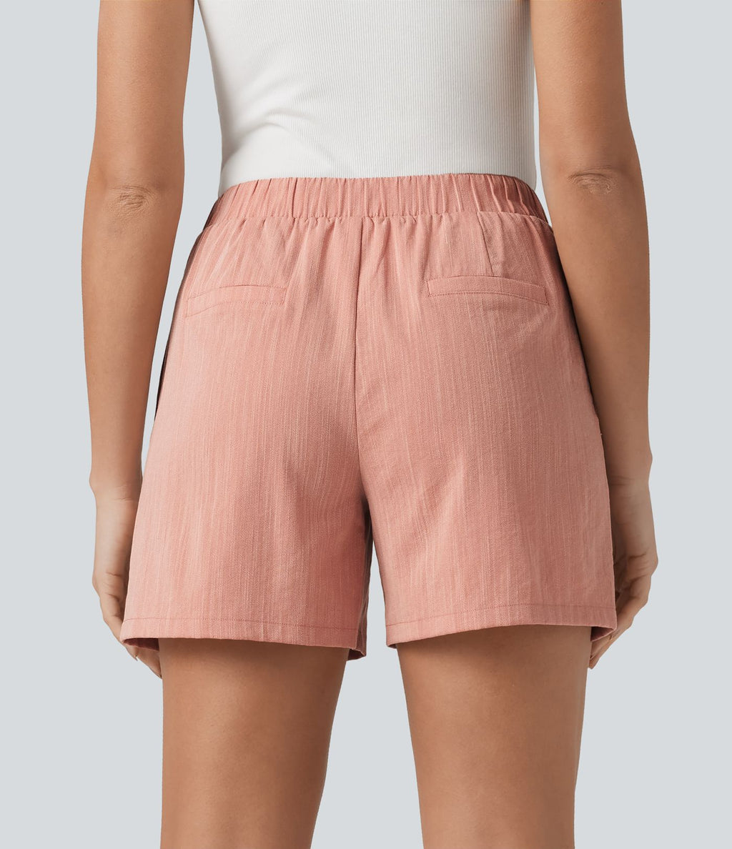 Short tailleur baggy asymétrique taille mi-haute aspect lin 12,5 cm avec poches