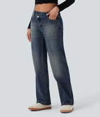 Jean décontracté Halara Flex™ asymétrique jambe droite taille basse avec poches