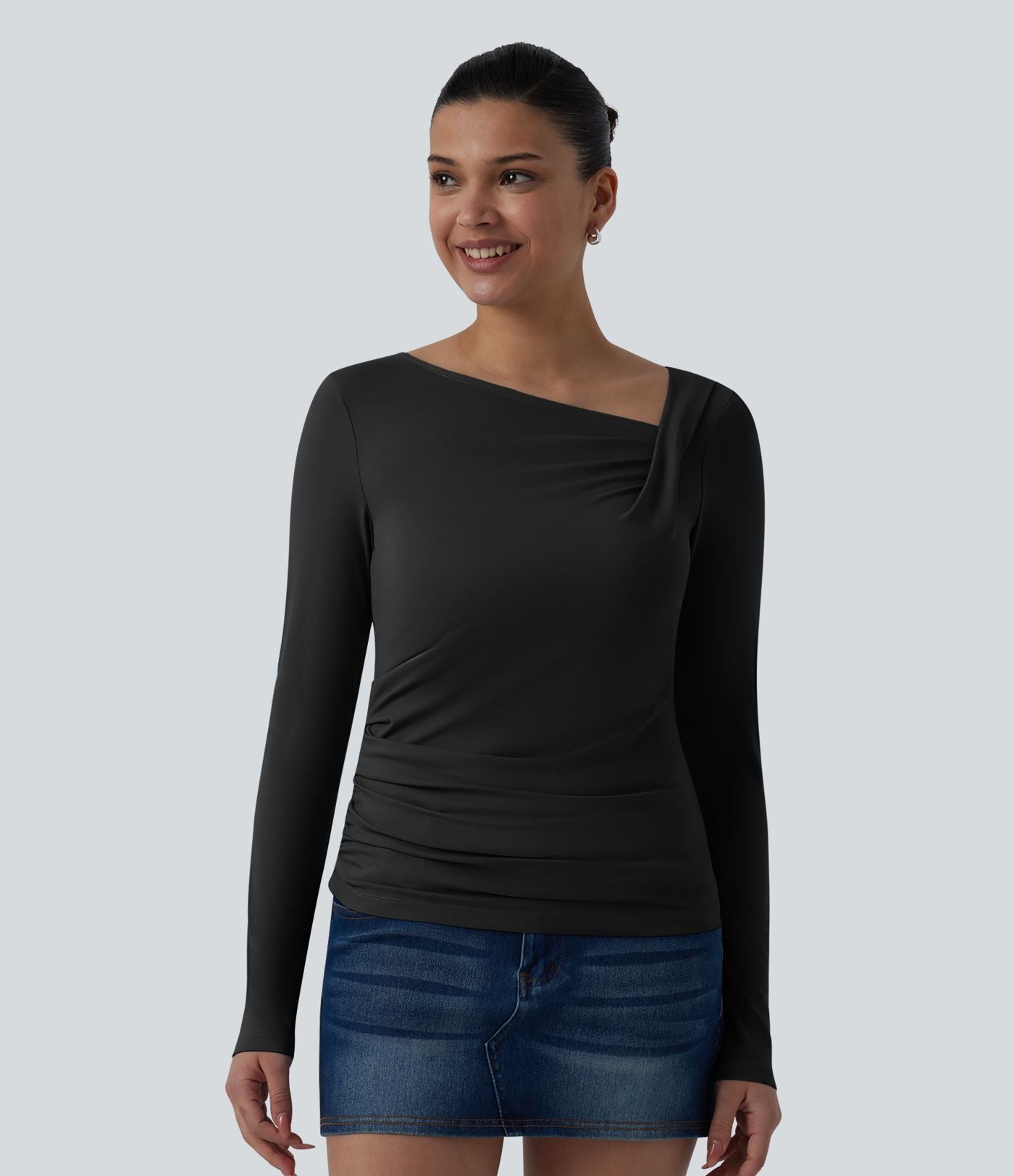 Haut casual asymétrique manches longues froncé