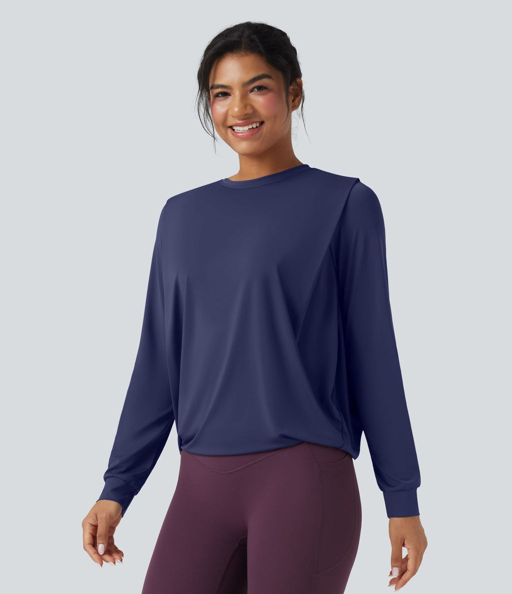 Haut de sport yoga col rond manches longues froncé - UPF50+