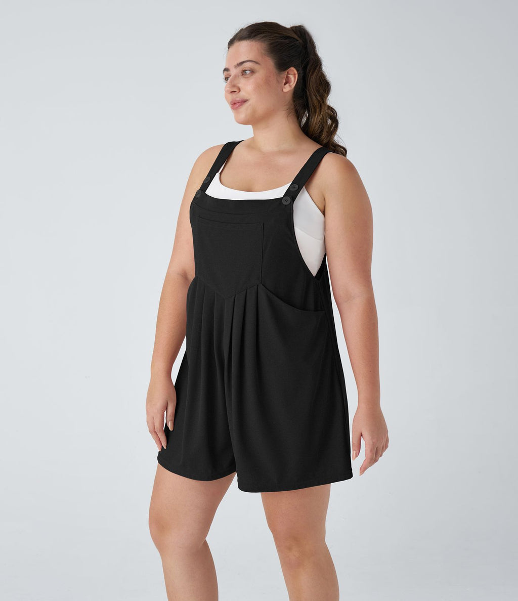 Salopette Casual en Gaufré avec Bretelles Réglables Boutons et Poches Multiples Grande Taille