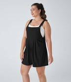 Salopette Casual en Gaufré avec Bretelles Réglables Boutons et Poches Multiples Grande Taille