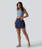 Jupe mini moulante décontractée Halara Flex™ en denim taille haute boutons décoratifs avec poches