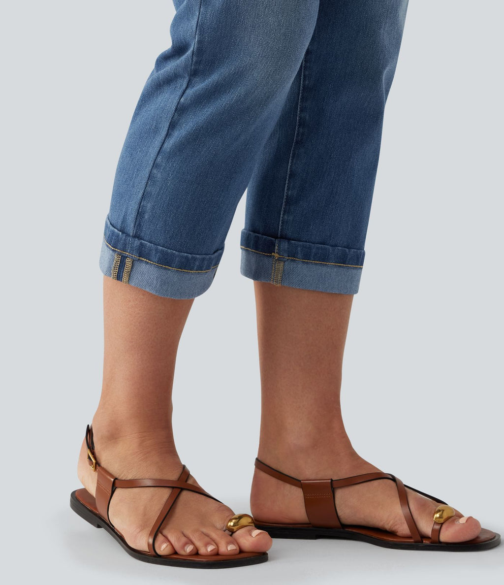 Halara Flex™ Jean casual raccourci taille basse à ourlet retroussé, avec poches