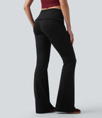 Pantalon casual bootcut taille mi-haute à ceinture repliable