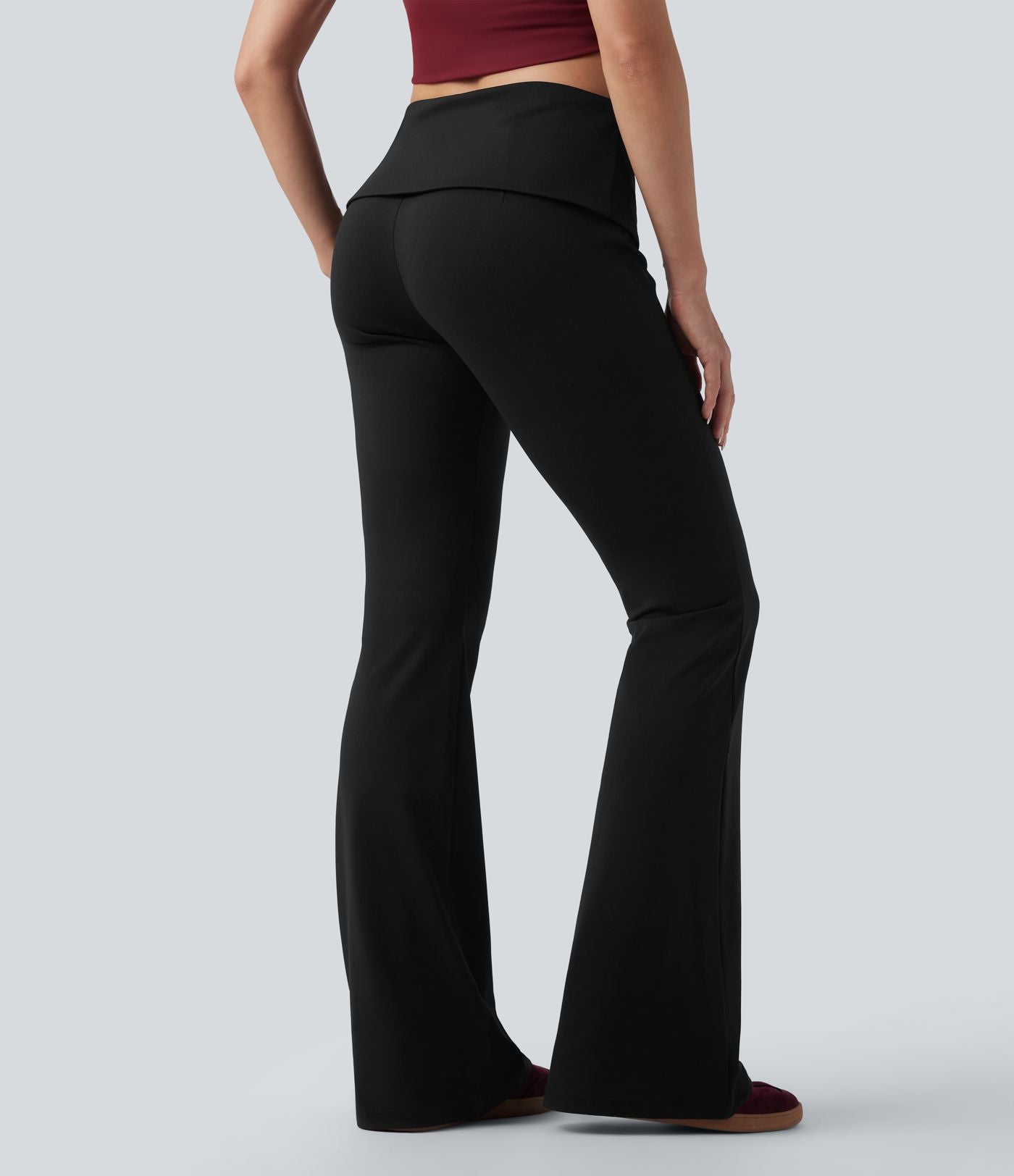 Pantalon casual bootcut taille mi-haute à ceinture repliable