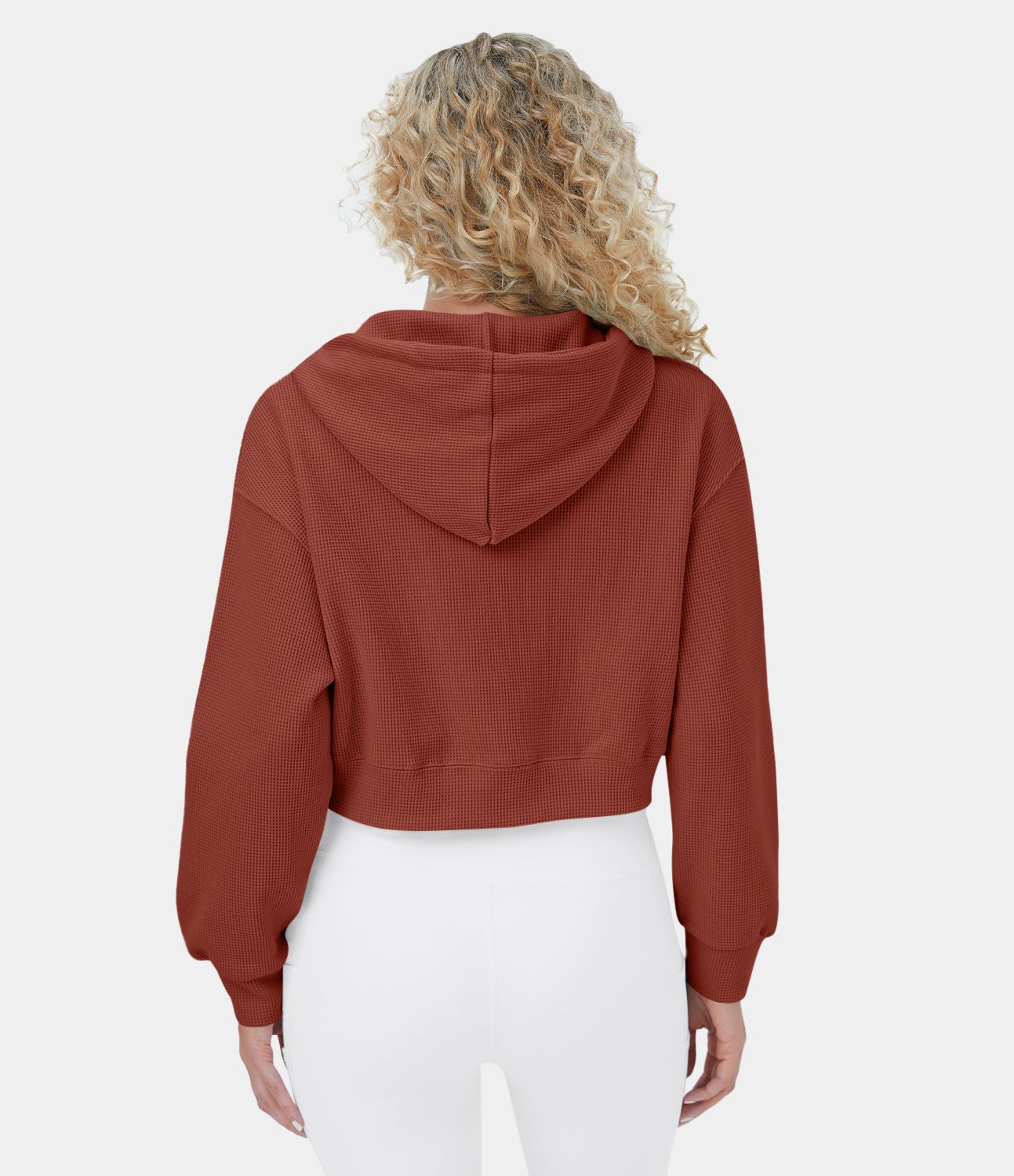 Sweatshirt en Coton Casual à Manches Longues avec Cordon de Serrage et Zipper Style Waffle