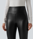 Pantalon évasé décontracté gainant taille haute extensible en molleton PU avec poches