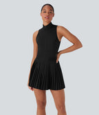 Robe de tennis courte 2-en-1 sans manches ajourée plissée à séchage rapide Breezeful™ avec poches latérales