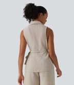 Chemise décontractée aspect lin sans manches col cache-cœur avec lien latéral