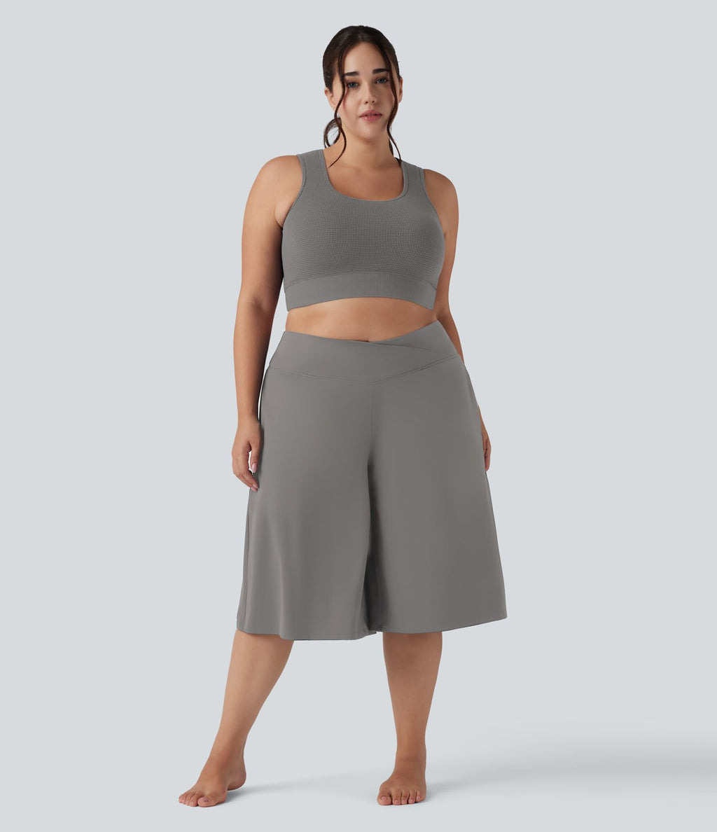 Pantalon corsaire grande taille large SoftlyZero™ Airy taille haute croisée effet frais InstantCool avec poches