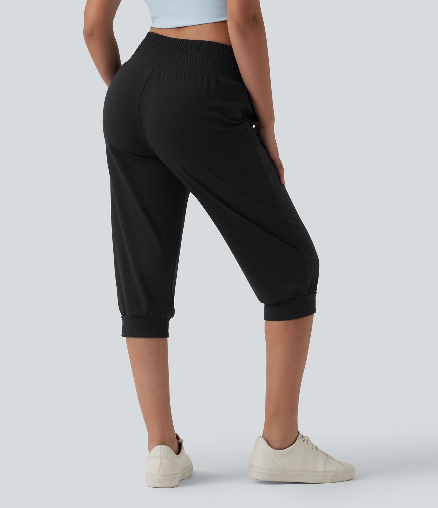 Jogging casual capri taille mi-haute avec cordon de serrage et poches