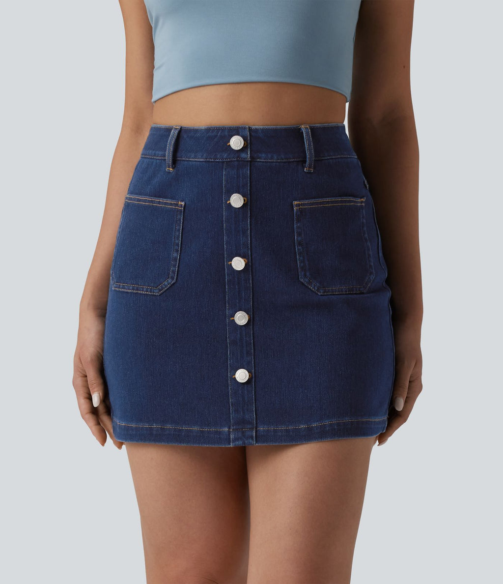 Jupe mini moulante décontractée Halara Flex™ en denim taille haute boutons décoratifs avec poches