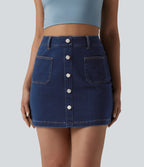 Jupe mini moulante décontractée Halara Flex™ en denim taille haute boutons décoratifs avec poches