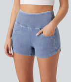 Halara Flex™ Short casual en jean skinny gainant taille haute à ourlet arrondi avec poches