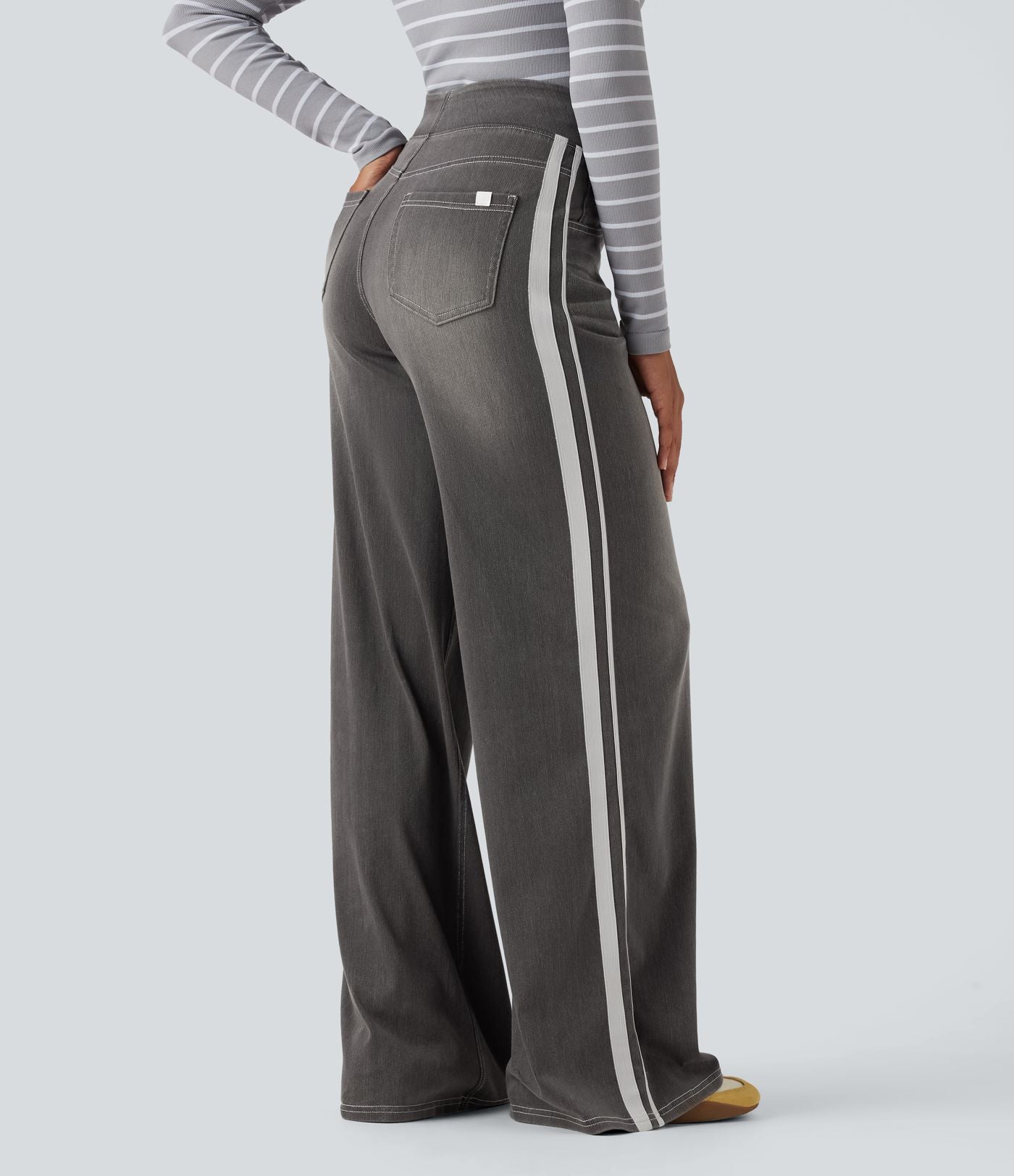 Halara Flex™ Jean large fluide délavé taille haute à rayures avec poches