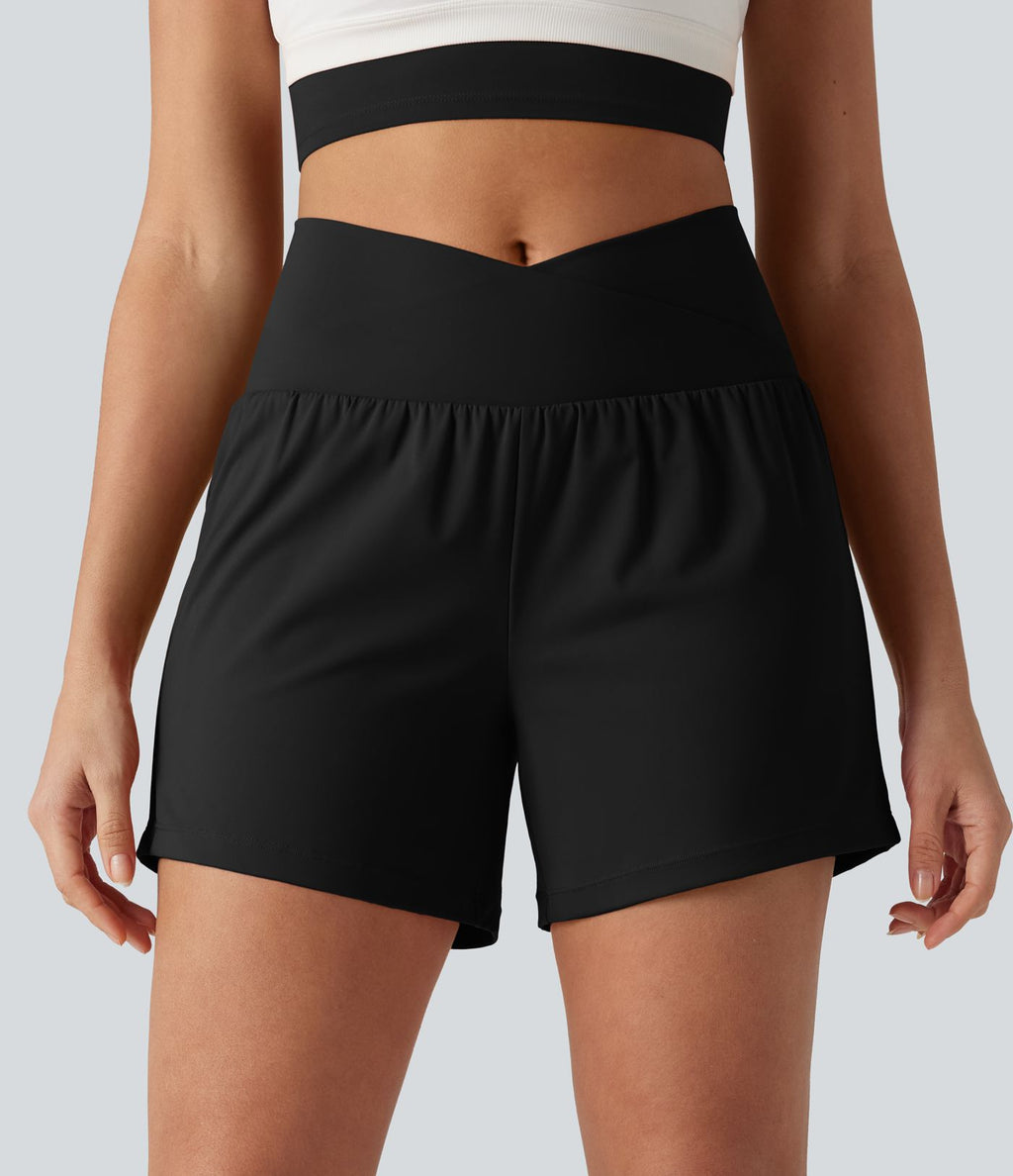 Short de yoga SoftlyZero™ Airy croisé taille haute 2-en-1 effet frais InstantCool 12,5 cm avec poches