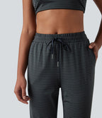Jogging yoga taille moyenne avec cordon de serrage à rayures avec poches