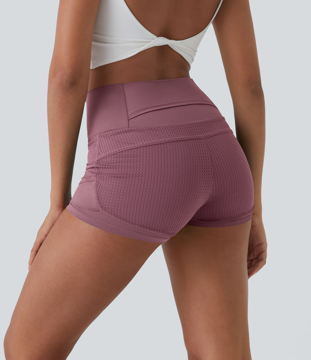 Shorts 2' Casual 2 en1 Taille Haute Empiècement en Maille dans le Dos et Poches