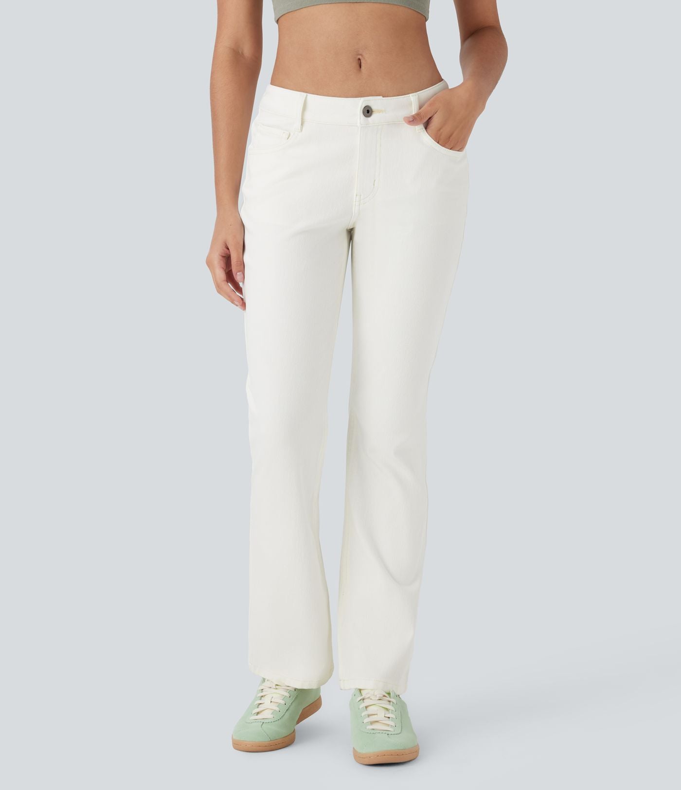Jean bootcut délavé Halara Flex™ taille basse avec bouton, fermeture éclair et poches multiples