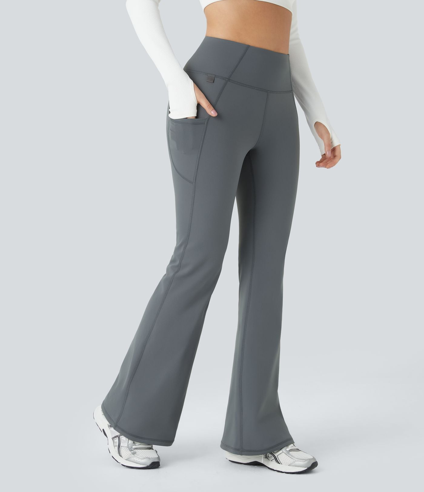 Pantalon de yoga évasé thermique taille haute avec poches latérales