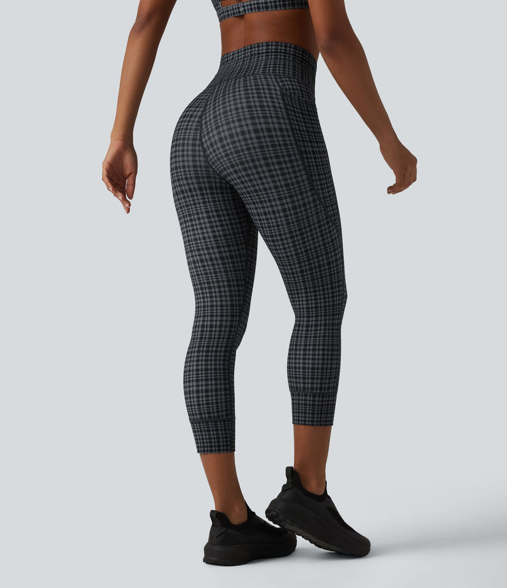 Legging corsaire de yoga Halara UltraSculpt™ imprimé à carreaux taille haute avec cordon de serrage et poches