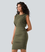 Robe mini moulante soirée col rond sans manches froncée effet frais InstantCool SoftlyZero™ Airy