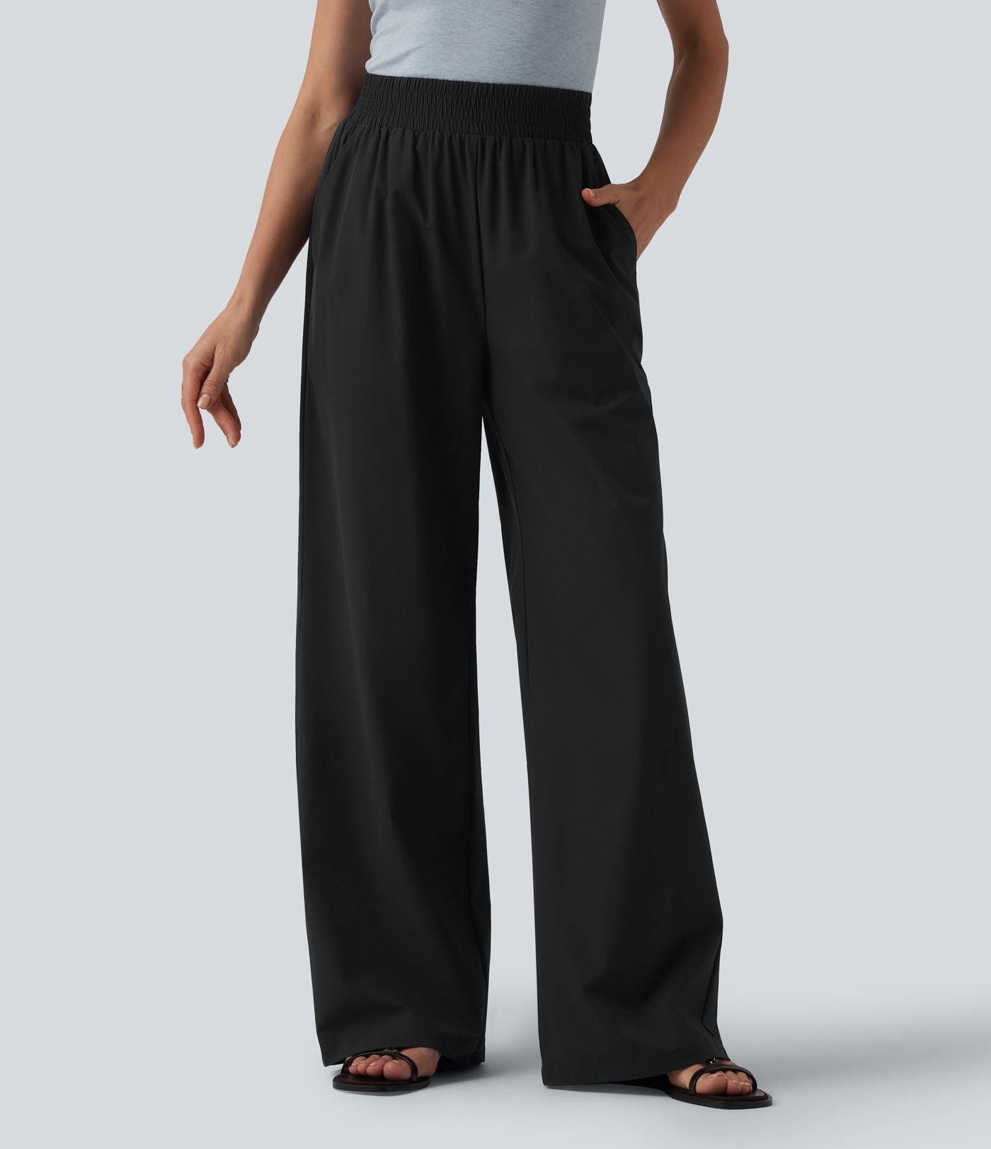 Pantalon casual large ample taille haute avec poches