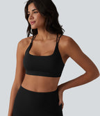 Brassière de sport à encolure carrée en maille côtelée avec soutien-gorge intégré — UPF40+