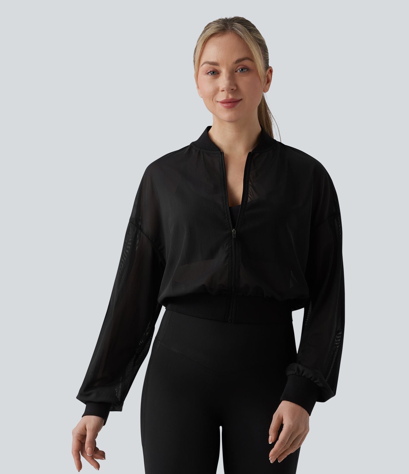 Veste bomber yoga mesh manches longues