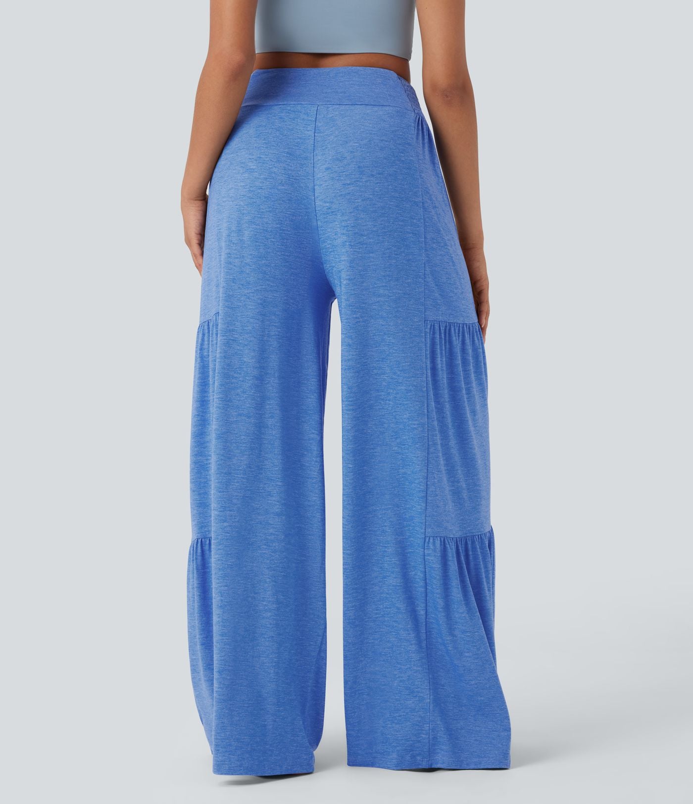 Pantalon danse large fluide taille haute smocké nœuds devant et dos