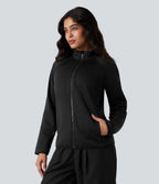 Veste polaire de randonnée chiné col montant manches longues avec fermeture éclair et poches
