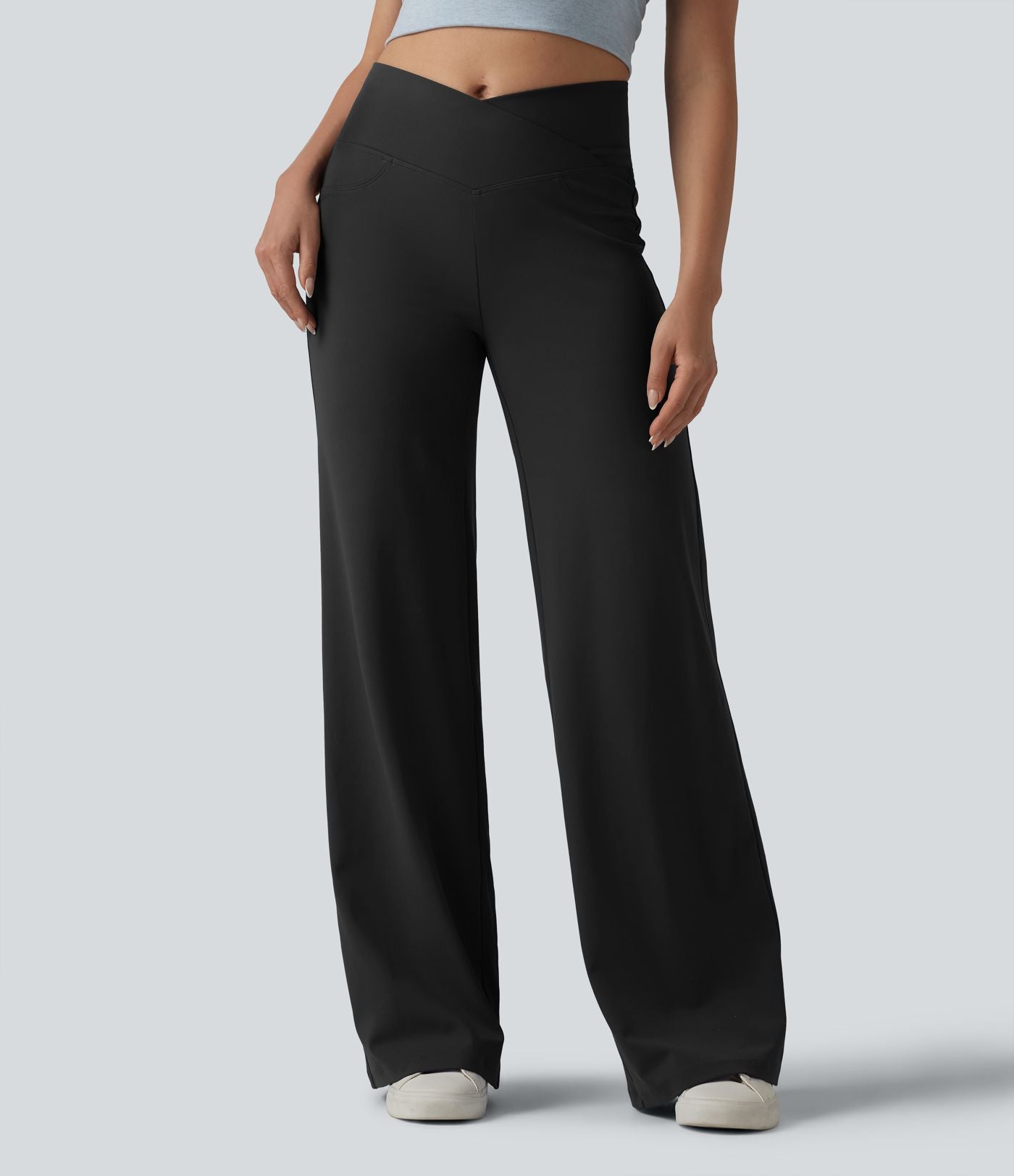 Pantalon bootcut casual DayStretch croisé taille haute ventre plat avec poches