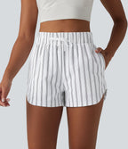 Short de tennis rayé 7,5 cm taille haute ourlet arrondi et cordon de serrage avec poches