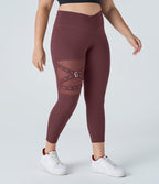 Legging yoga grande taille croisé taille haute avec mesh contrastant et boucle décorative DayStretch