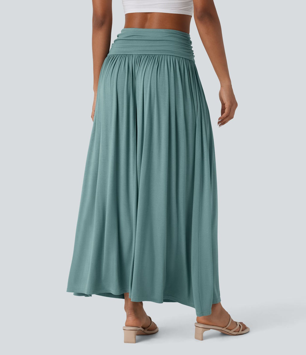 Jupe longue fluide froncée taille haute