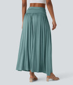 Jupe longue fluide froncée taille haute