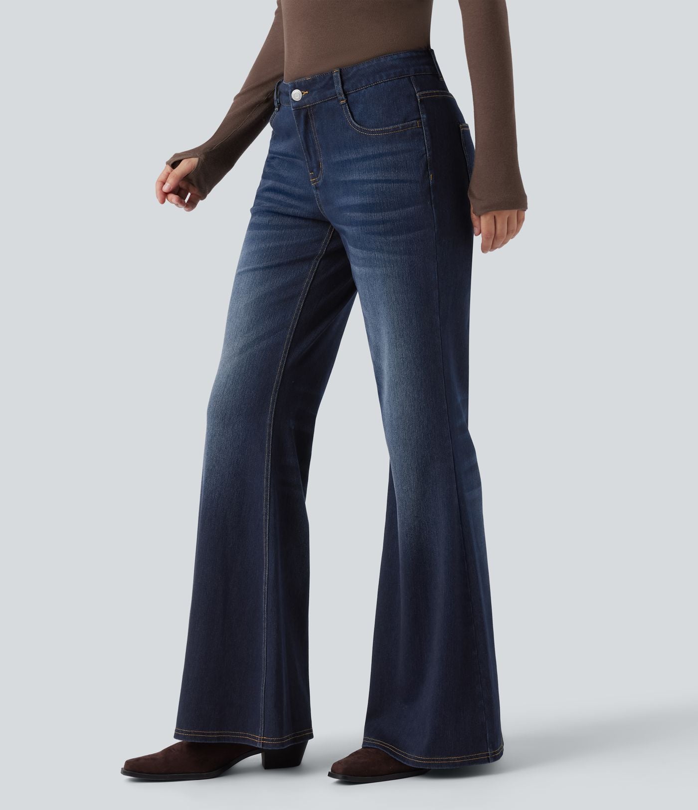 Halara Flex™ Jean évasé décontracté délavé taille basse avec poches