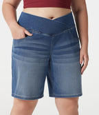 Short baggy grande taille en jean Halara Flex™ Denim taille haute croisée, effet ventre plat, avec poches