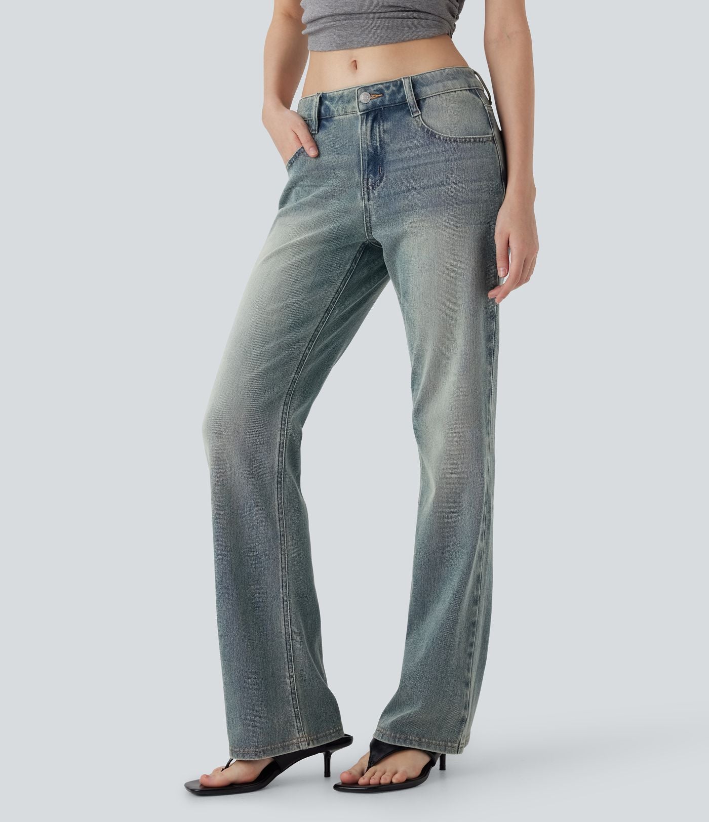 Jean bootcut délavé taille basse Halara Flex™ à poches multiples