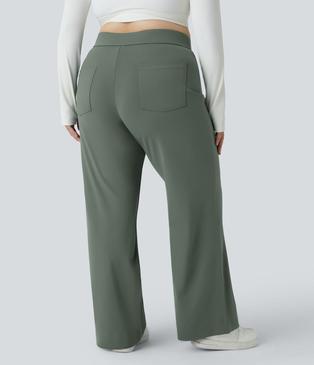 Pantalon coupe droite grande taille taille haute DayStretch avec poches