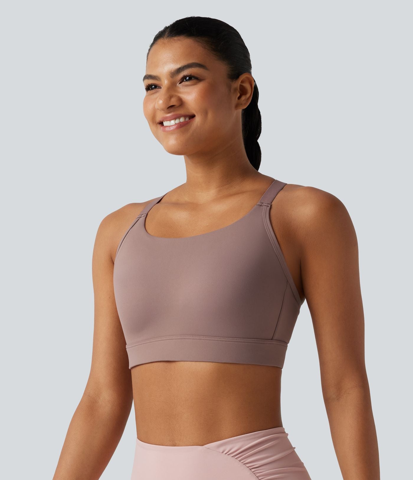 Brassière de sport d'entraînement maintien moyen col U dos nu avec boucle ajustable et [coque moulée 3D]