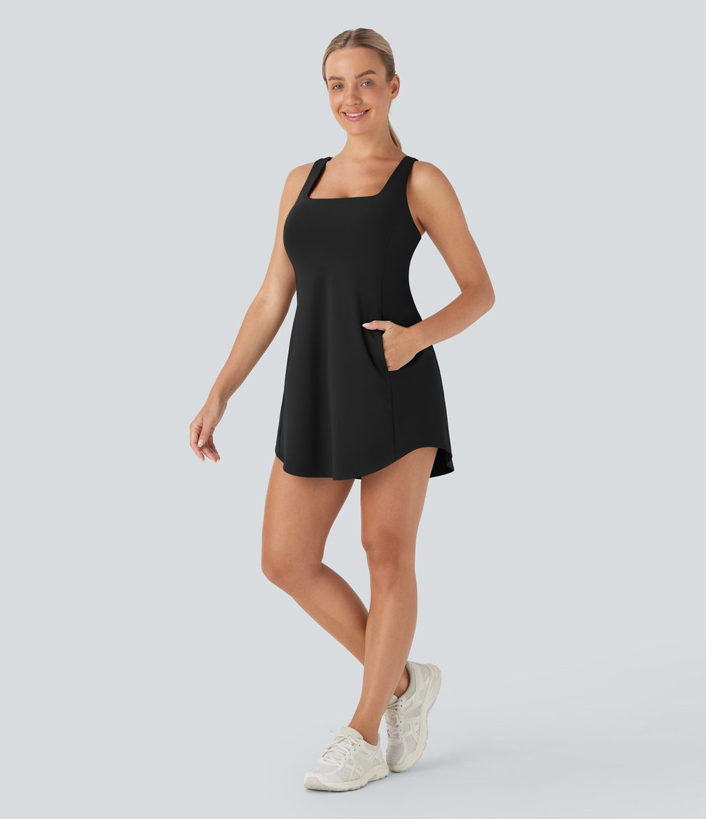 Robe de sport yoga mini 2-pièces SoftlyZero™ Plush à découpes avec poche E-G