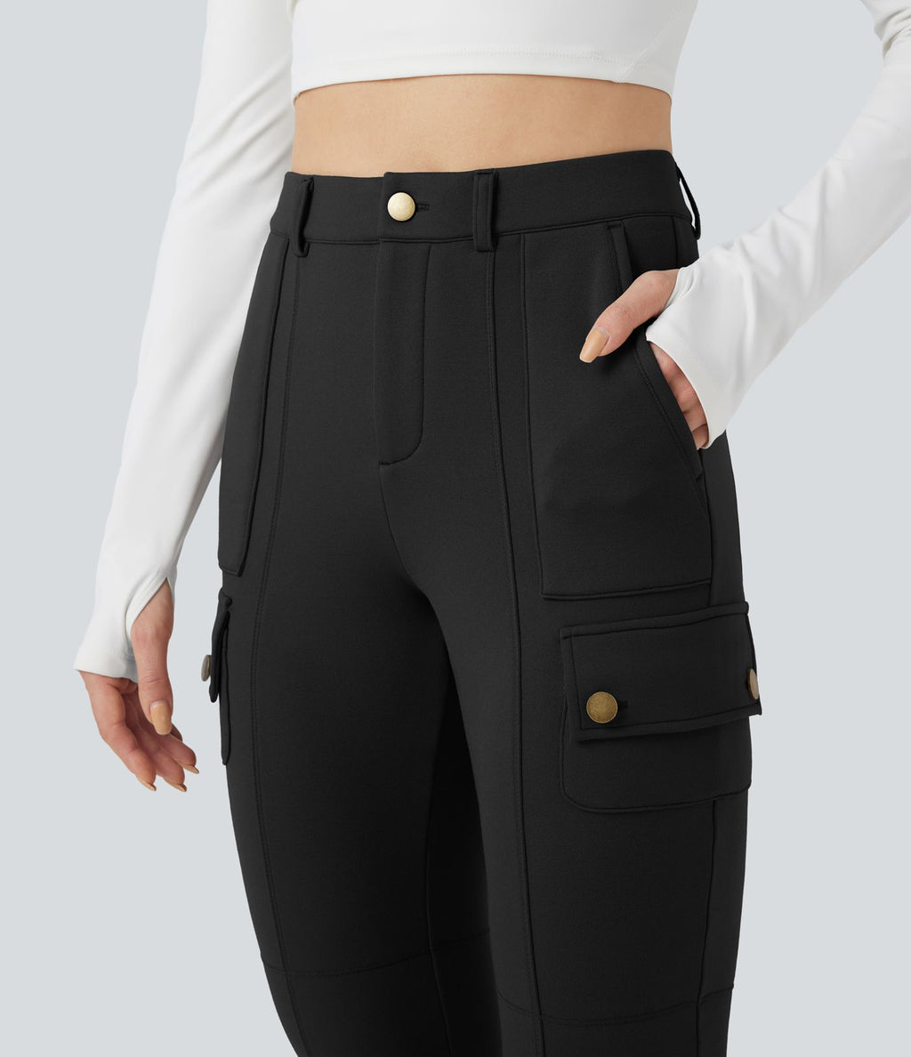 Pantalon cargo de randonnée ajusté polaire taille haute avec poches
