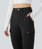 Pantalon cargo de randonnée ajusté polaire taille haute avec poches