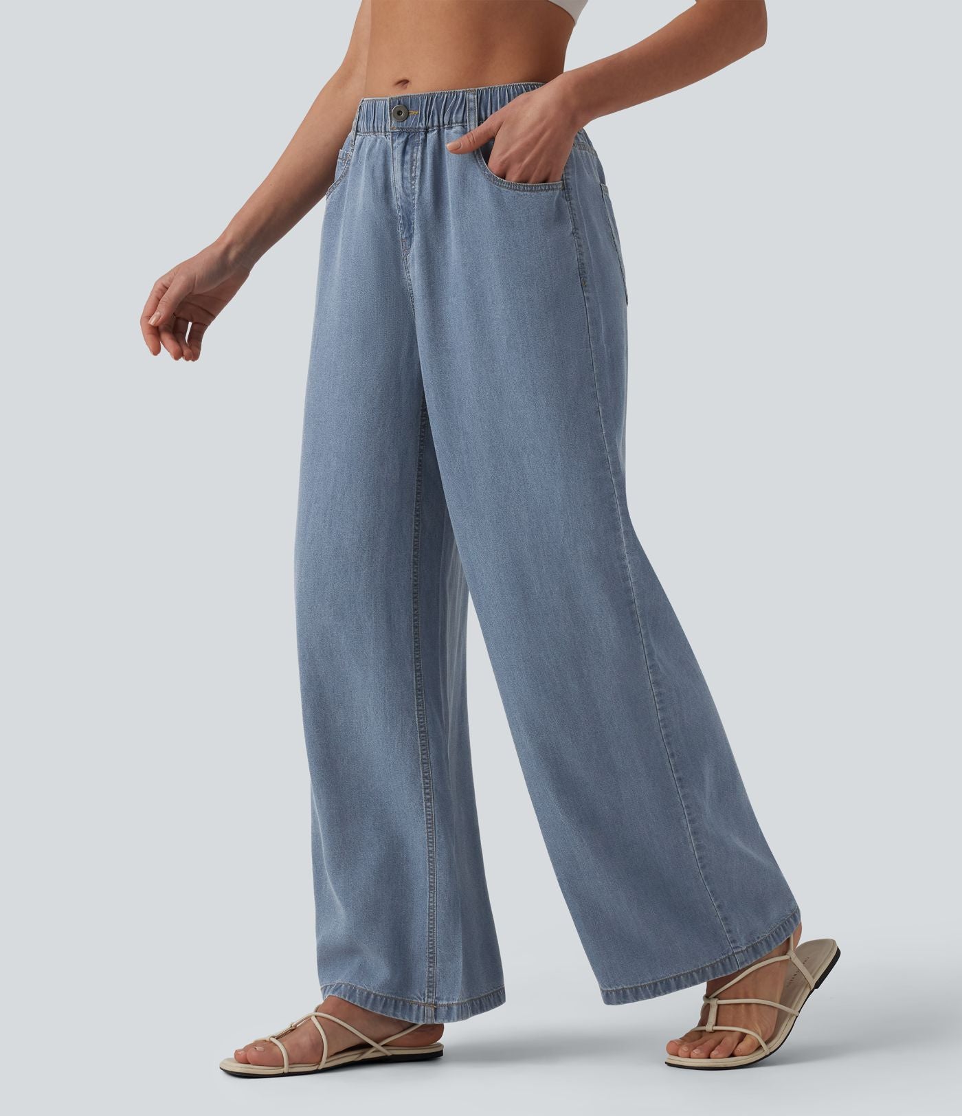 Jean large décontracté taille mi-haute en lyocell drapé avec poches