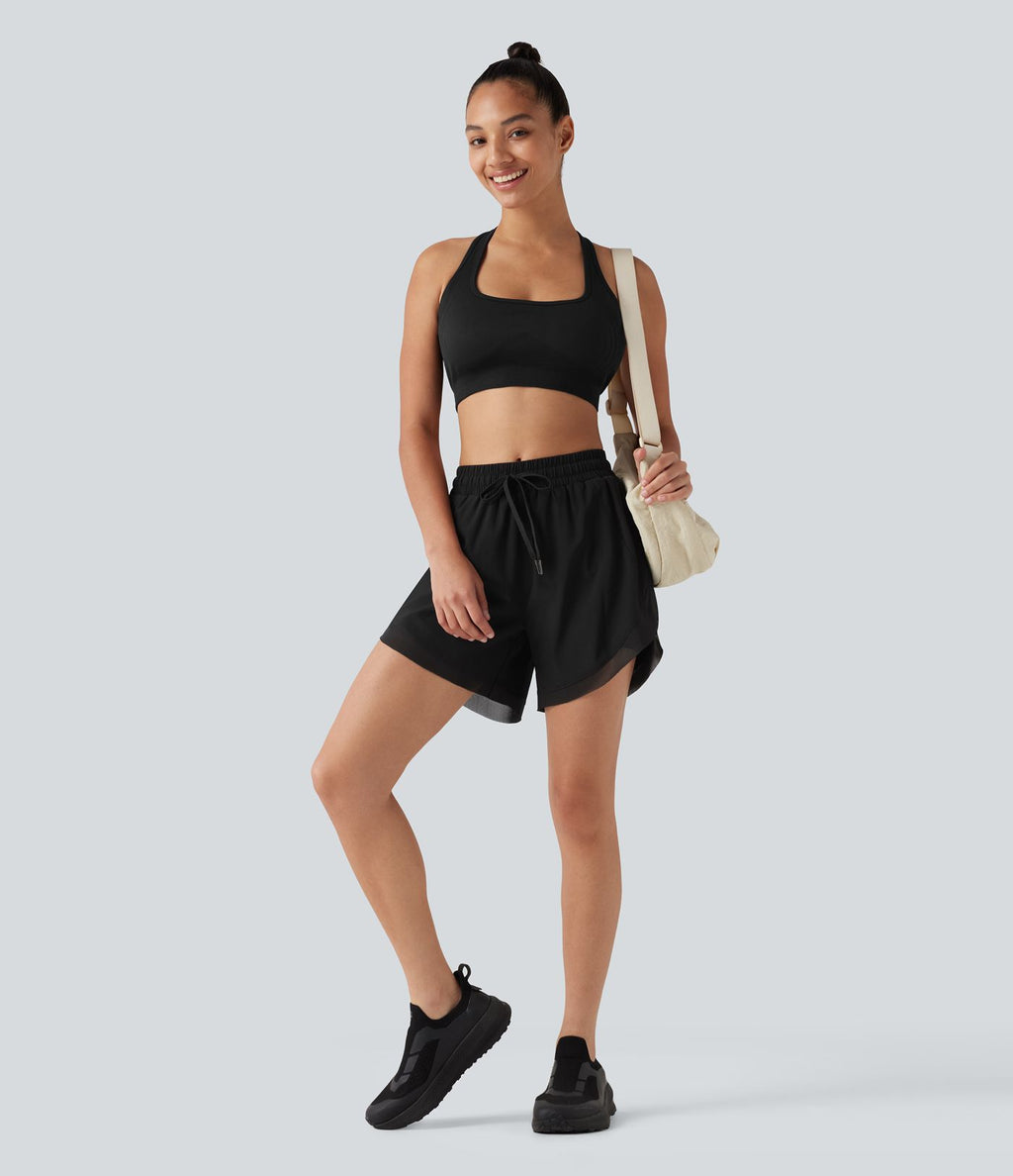 Short de running 2-en-1 taille mi-haute 12,5 cm avec cordon, ourlet incurvé, mesh contrasté et poches